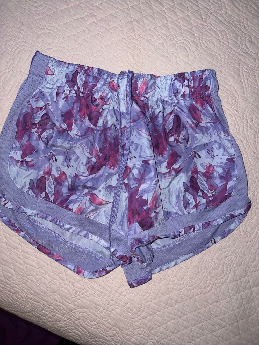 Light Purple Floral Athletic Shorts with Drawstring